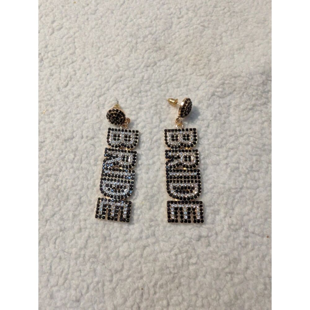 Rhinestone Beaded BRIDE Letter Dangle Earrings Fashion Jewelry, NEW - Picture 4 of 5